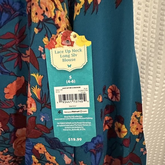 Pioneer Woman Lace Up Neck Long Sleeve Blouse - Picture 6 of 6